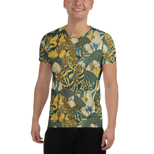 Gilded Monstera on a Men's Athletic T-Shirt