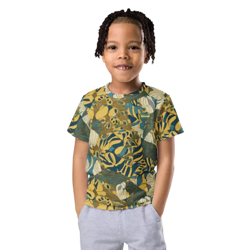 Gilded Monstera on a Kids Crew Neck T-Shirt