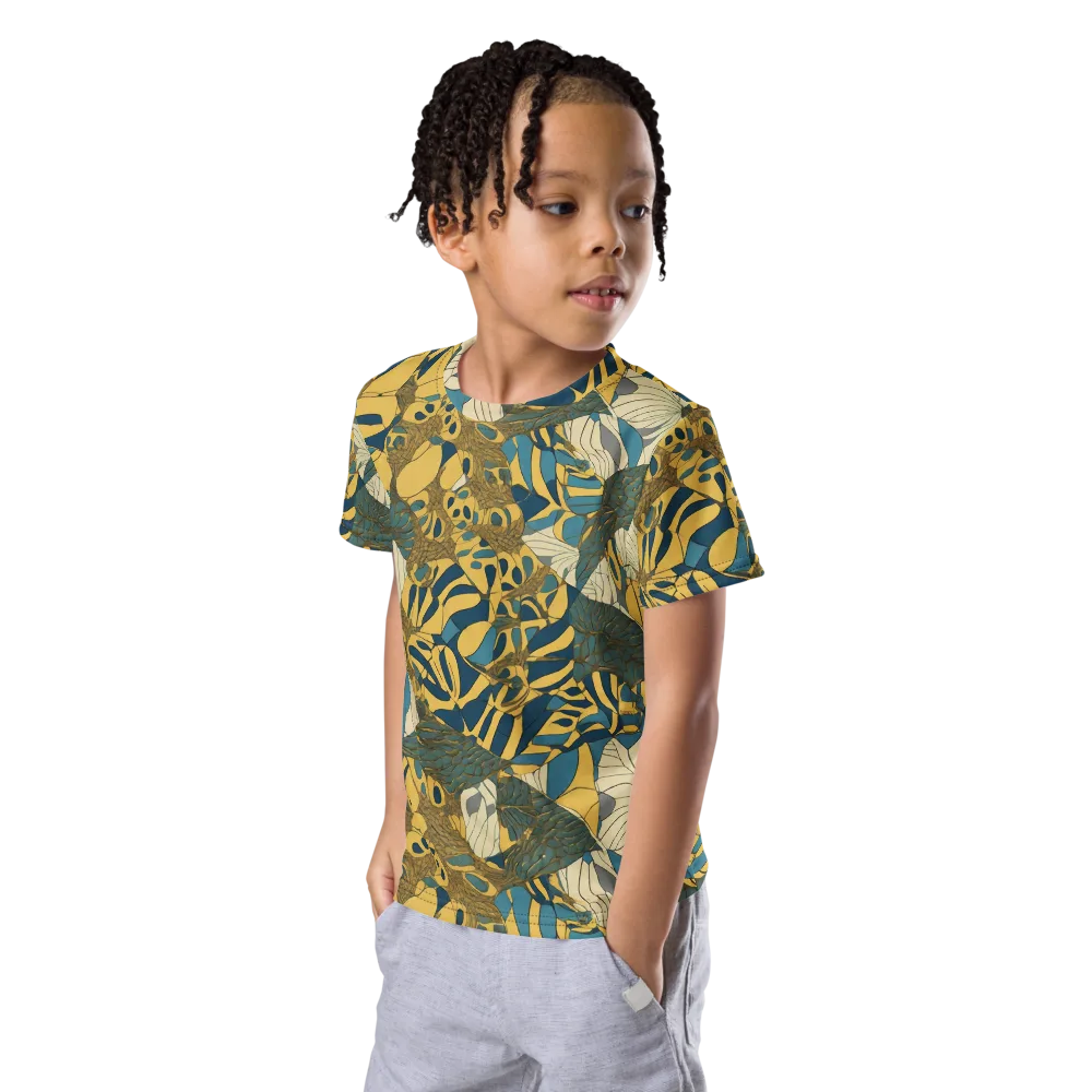 Gilded Monstera on Kids Crew Neck T-Shirt — Left Front