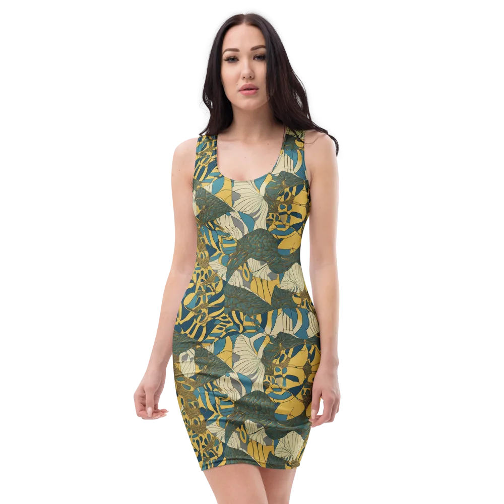 Gilded Monstera on Bodycon Dress — Front