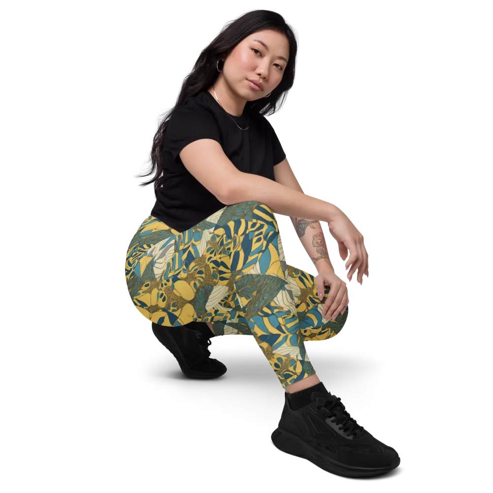 Gilded Monstera on Leggings with Pockets — Right Front
