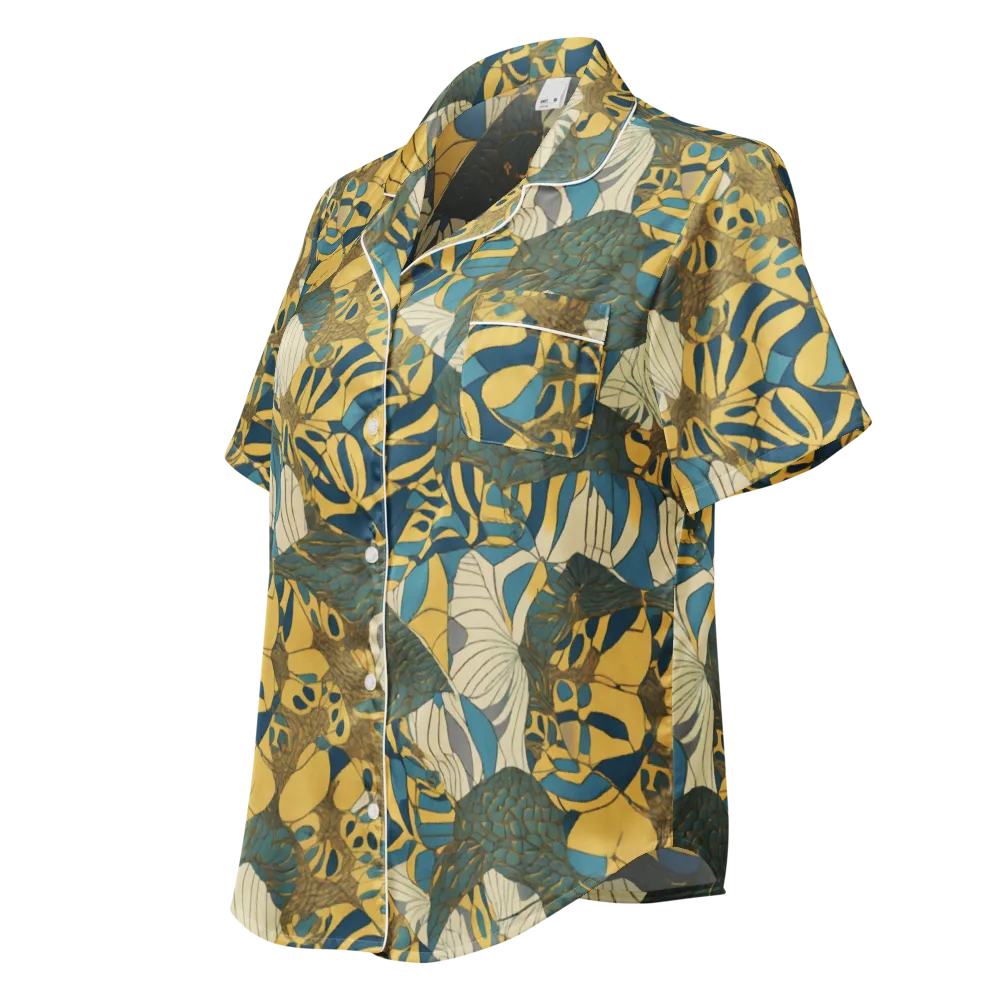 Gilded Monstera on Women's Short Sleeve Pajama Top — Left Front