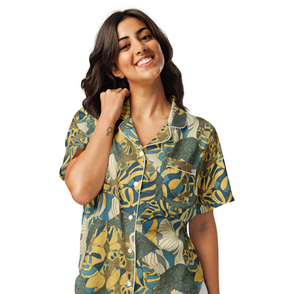 Gilded Monstera on Women's Short Sleeve Pajama Top — Front