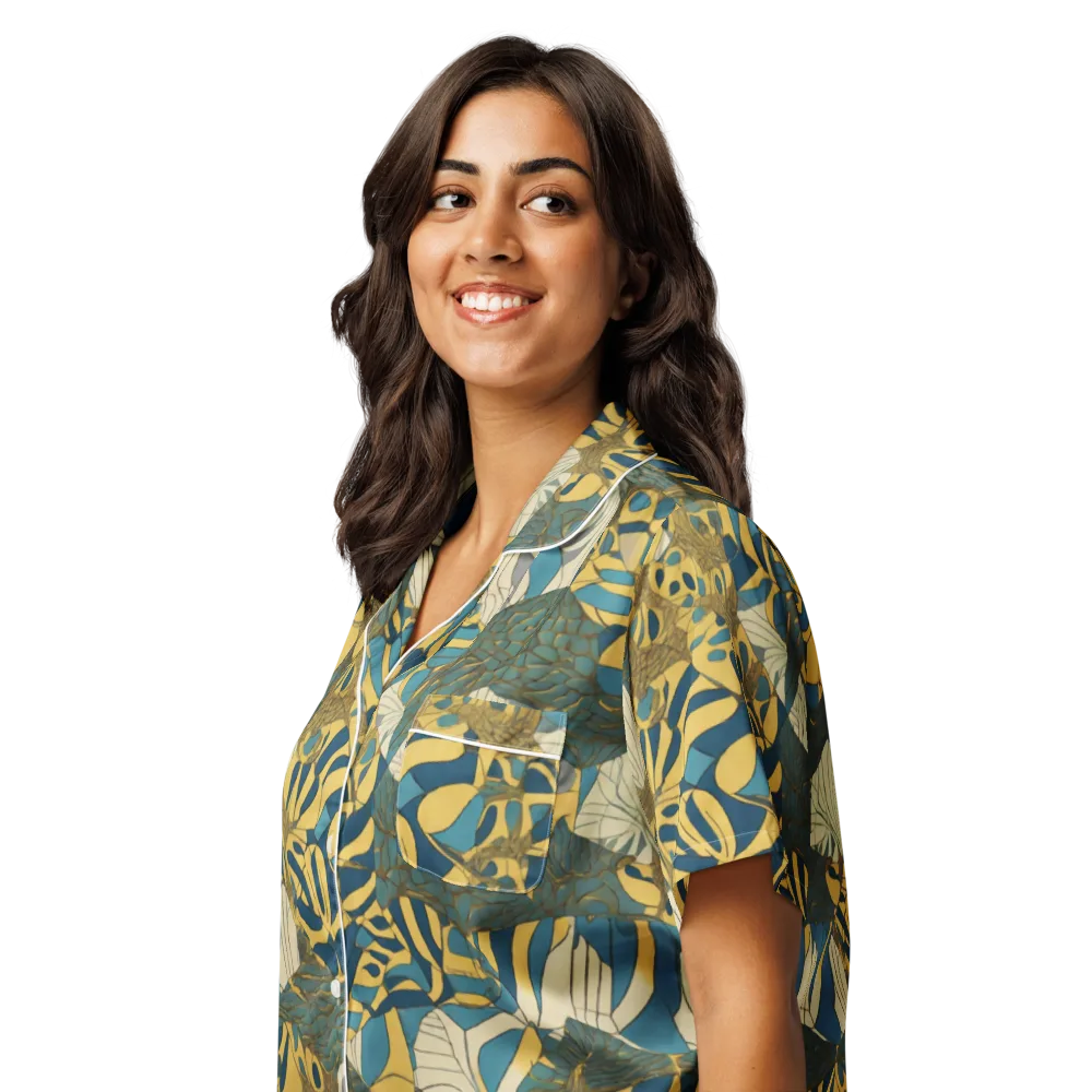 Gilded Monstera on Women's Short Sleeve Pajama Top — Left Front