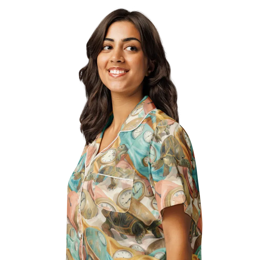Tortoise O’clock on Women's Short Sleeve Pajama Top — Left Front
