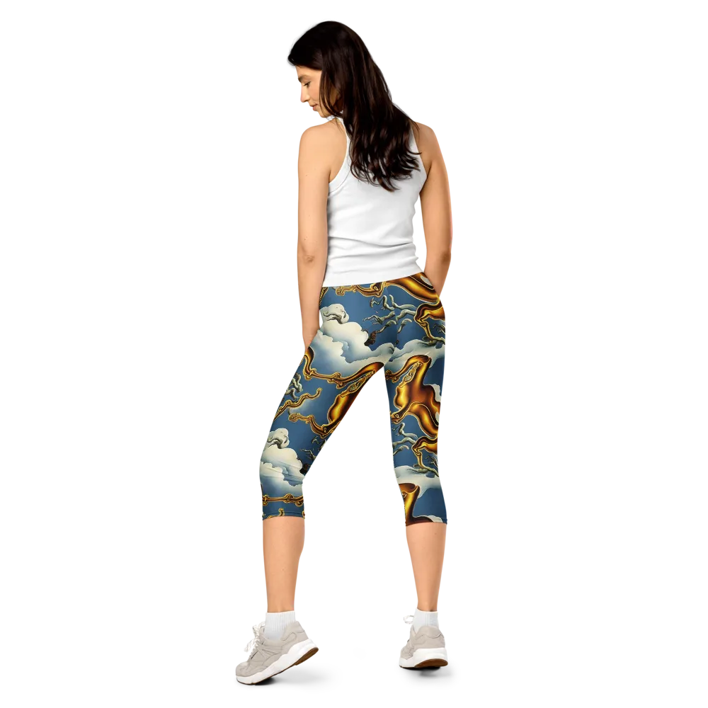 Gilded Cloud Serpents on Capri Leggings — Back