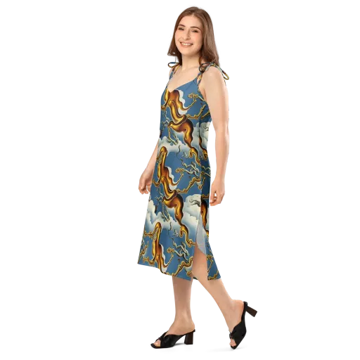 Gilded Cloud Serpents on a Slip Dress