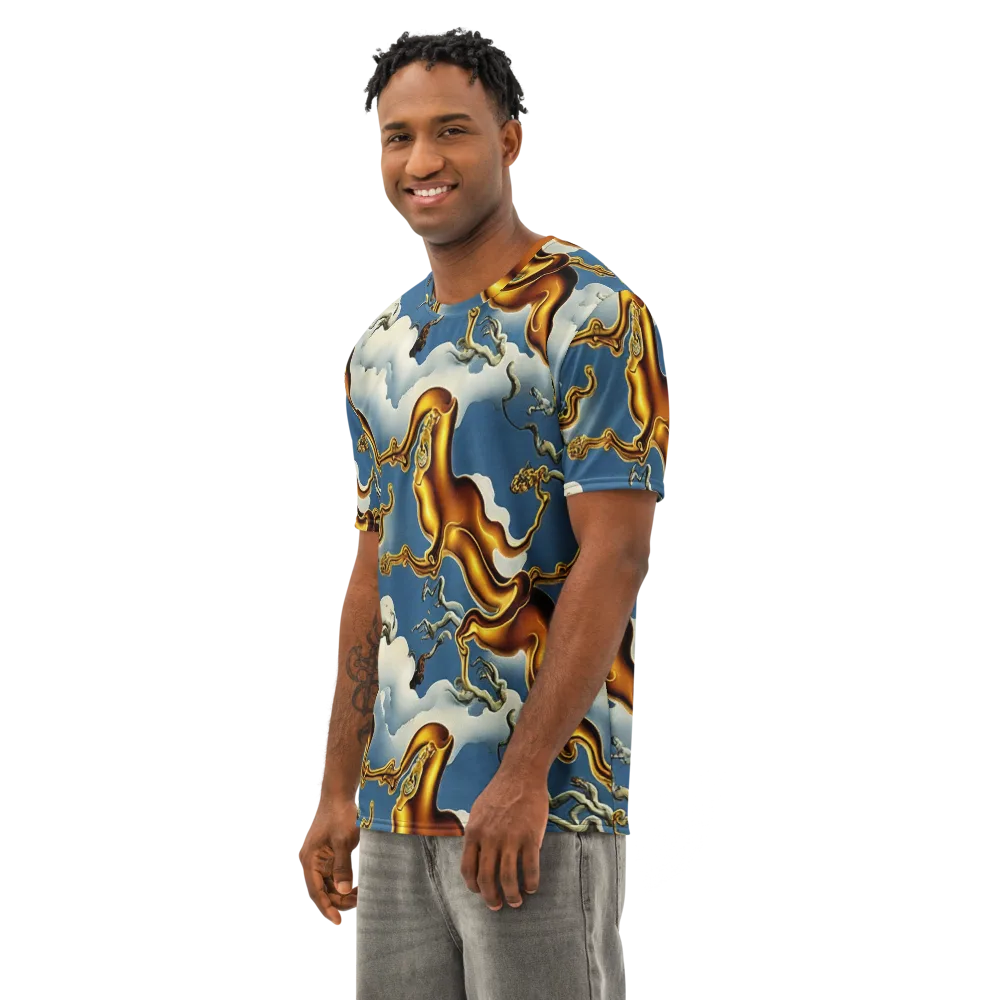 Gilded Cloud Serpents on Men's Cotton Crew Neck T-Shirt — Left Front
