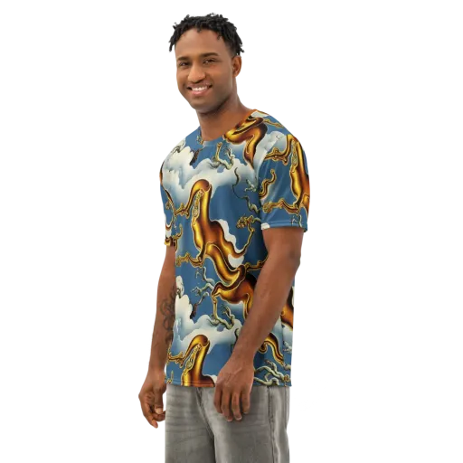 Gilded Cloud Serpents on a Men's Cotton Crew Neck T-Shirt