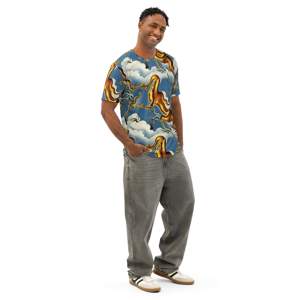 Gilded Cloud Serpents on Men's Cotton Crew Neck T-Shirt — Right Front
