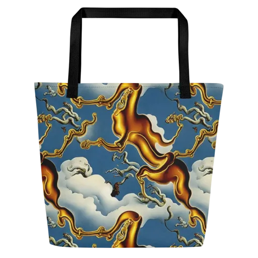 Gilded Cloud Serpents on a Large Tote Bag W/ Pocket