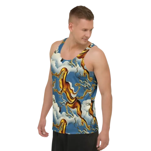 Gilded Cloud Serpents on a Men's Tank Top