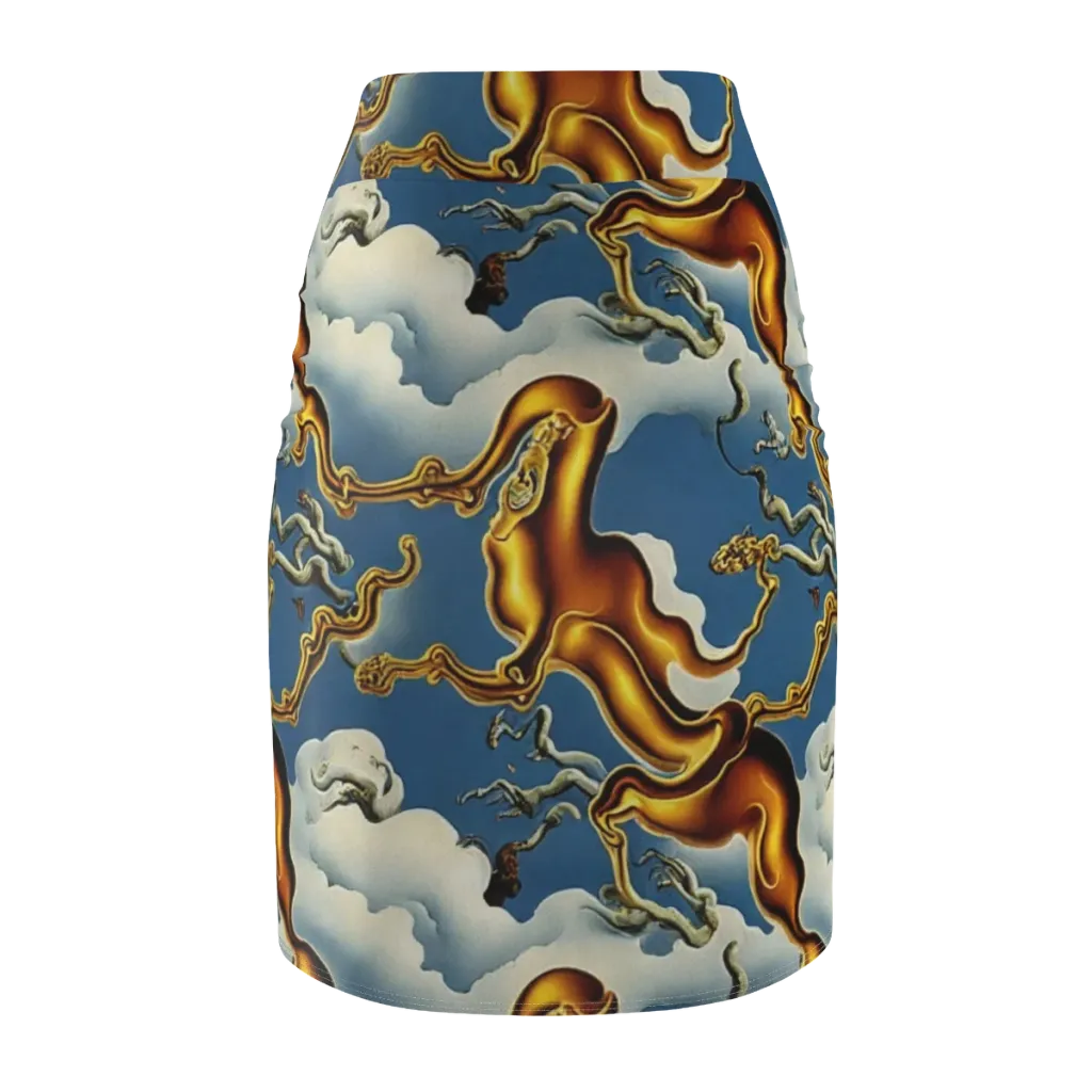 Gilded Cloud Serpents on Pencil Skirt — Back