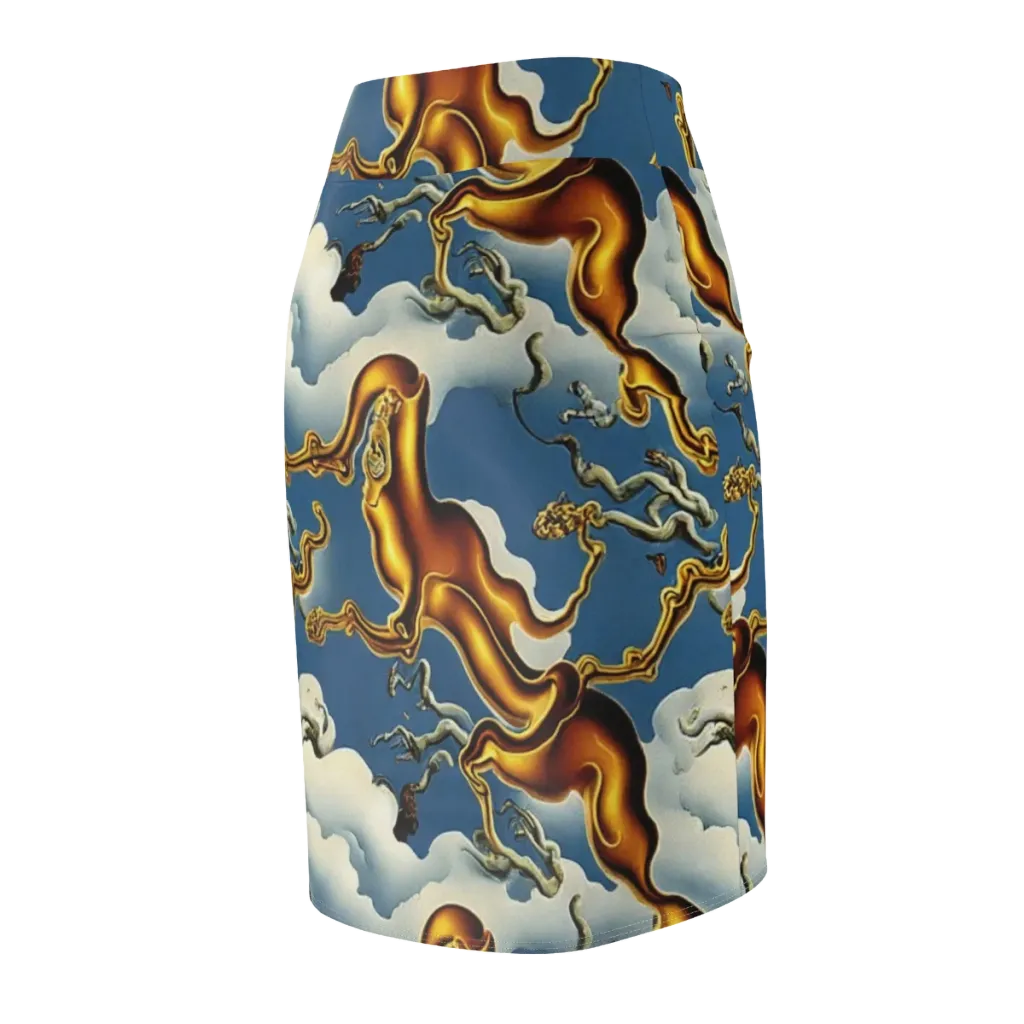 Gilded Cloud Serpents on Pencil Skirt — Back Side