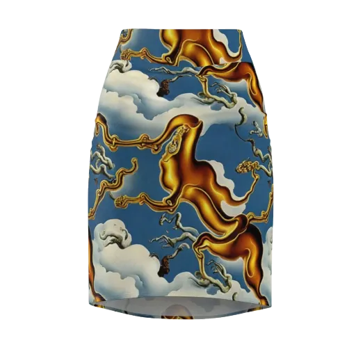 Gilded Cloud Serpents on a Pencil Skirt