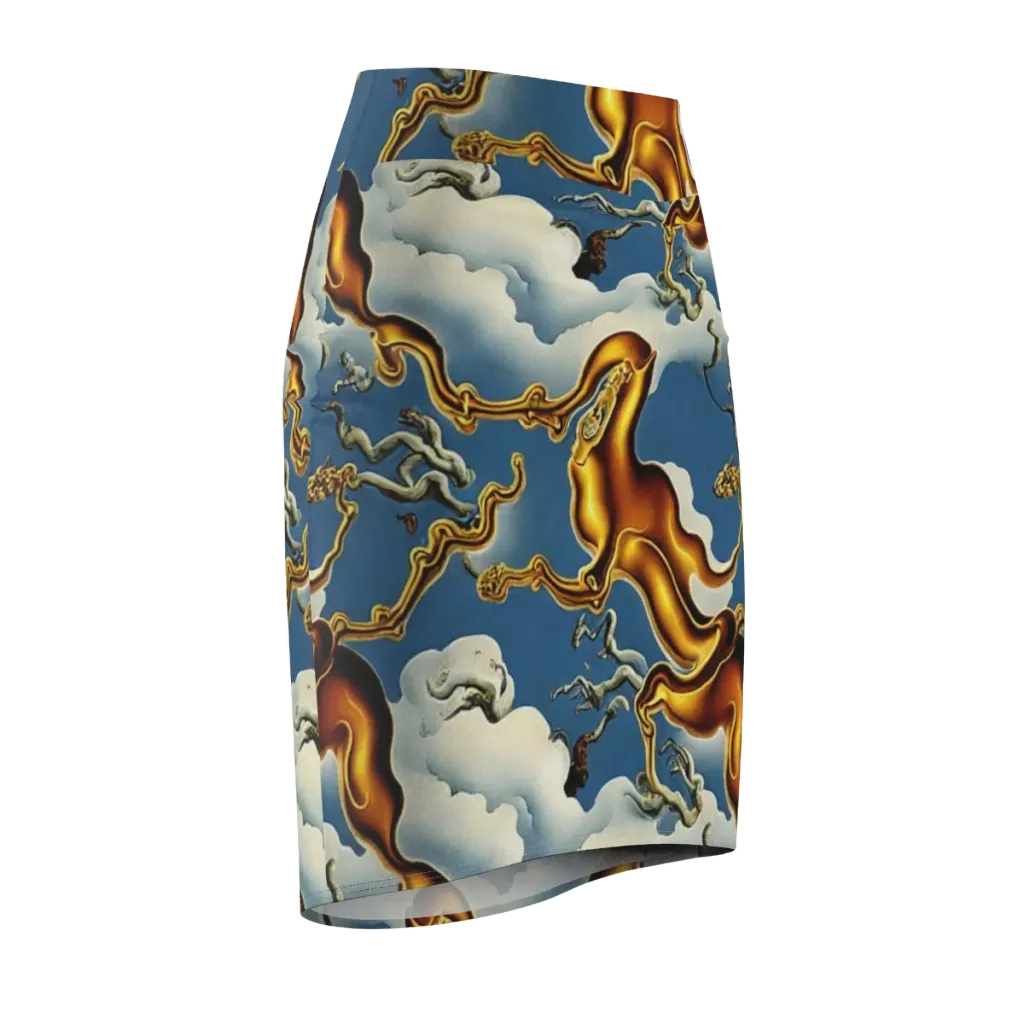 Gilded Cloud Serpents on Pencil Skirt — Front Side