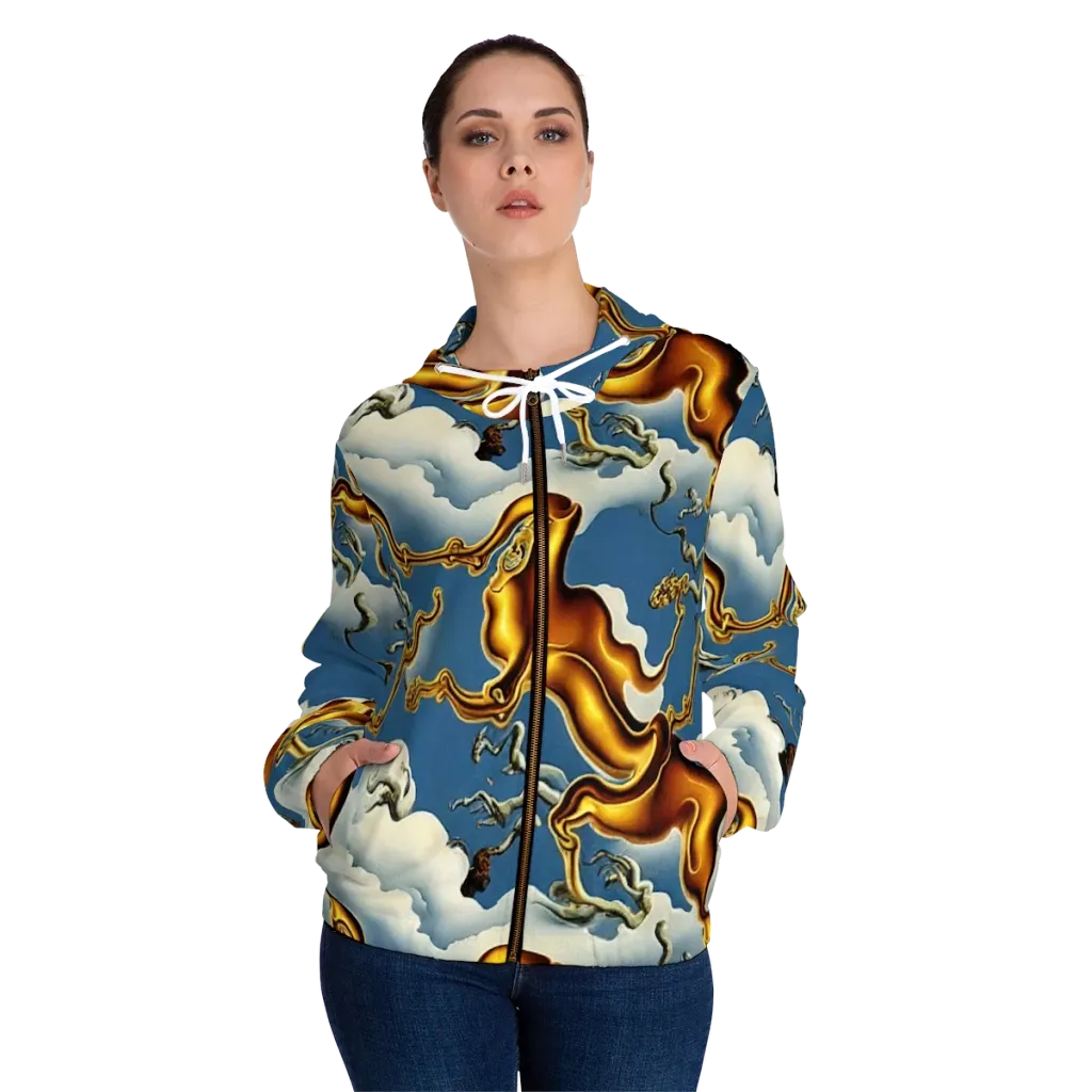 Gilded Cloud Serpents on Women's Full-Zip Hoodie — Front On Person