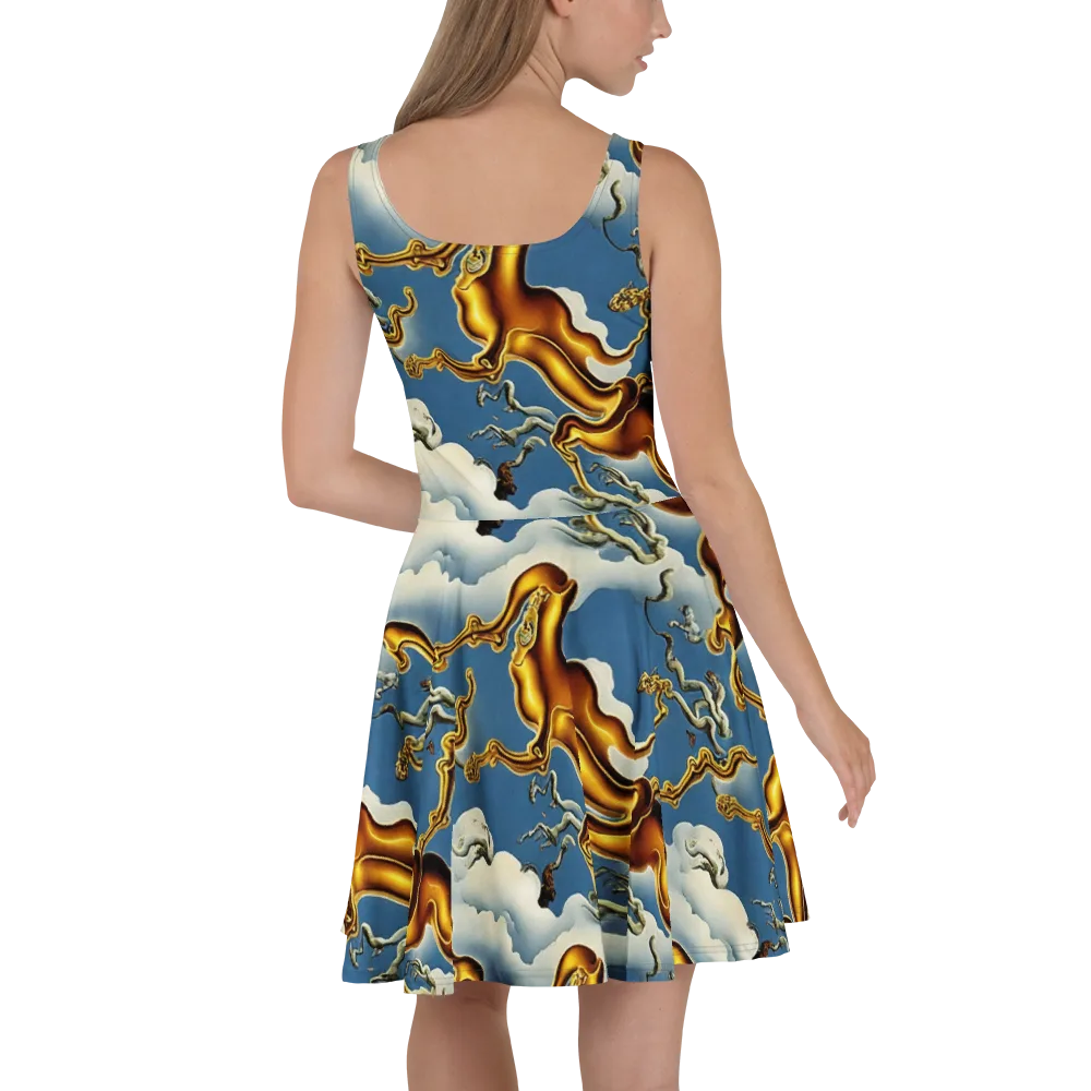 Gilded Cloud Serpents on Skater Dress — Back