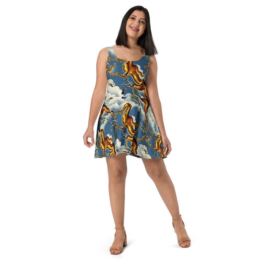 Gilded Cloud Serpents on Skater Dress — Front