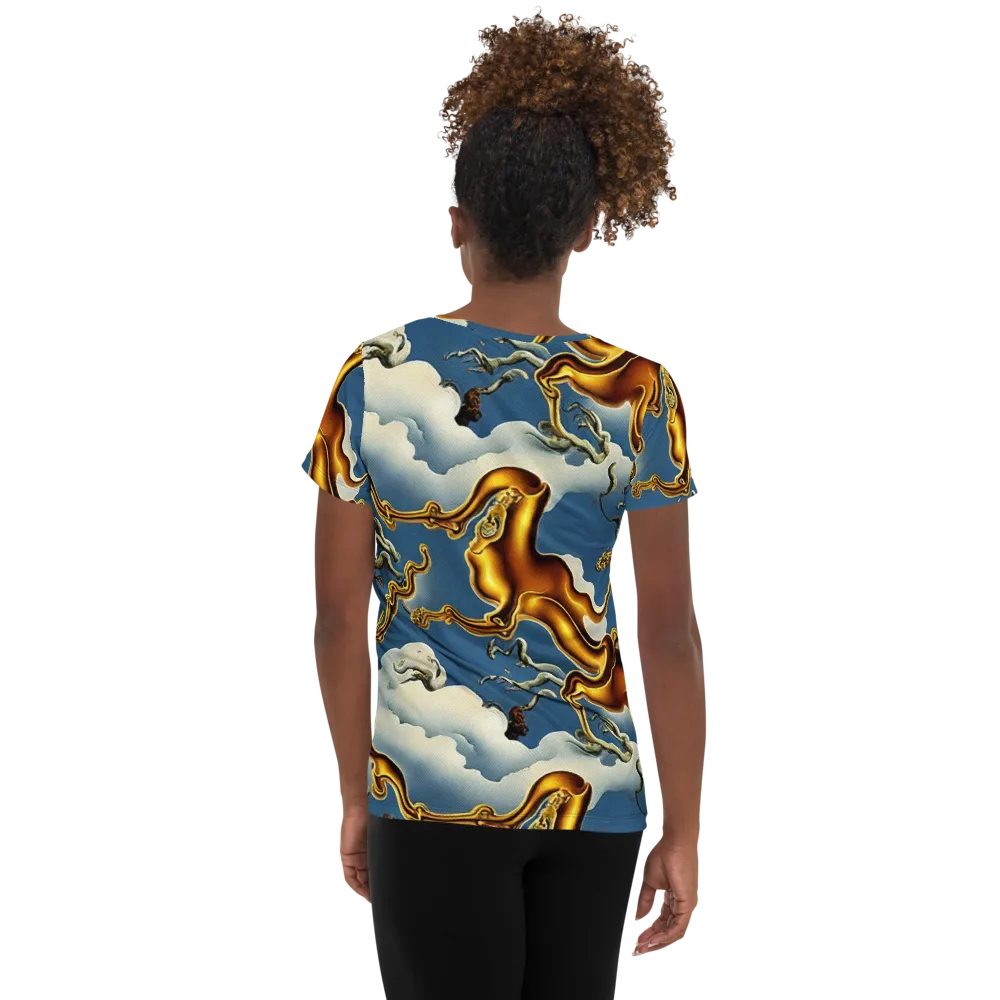 Gilded Cloud Serpents on Women's Athletic T-Shirt — Back
