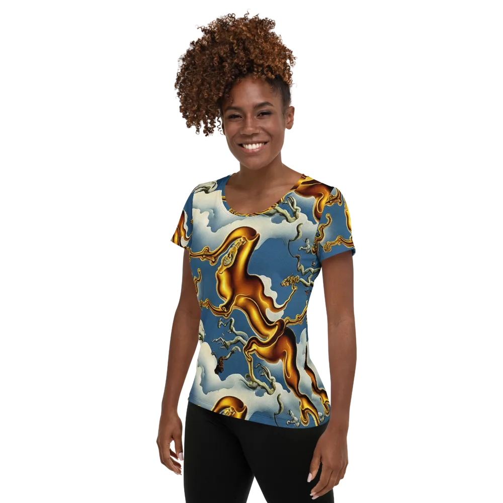 Gilded Cloud Serpents on Women's Athletic T-Shirt — Left
