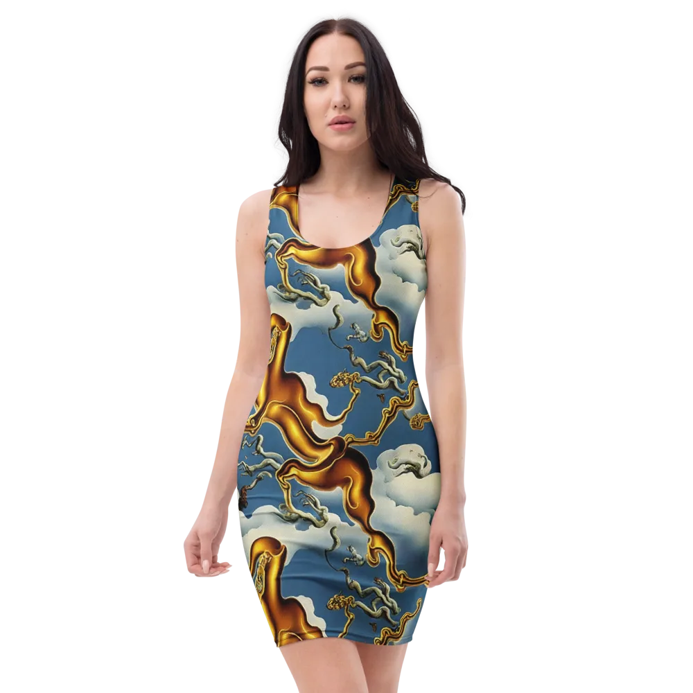 Gilded Cloud Serpents on Bodycon Dress — Front