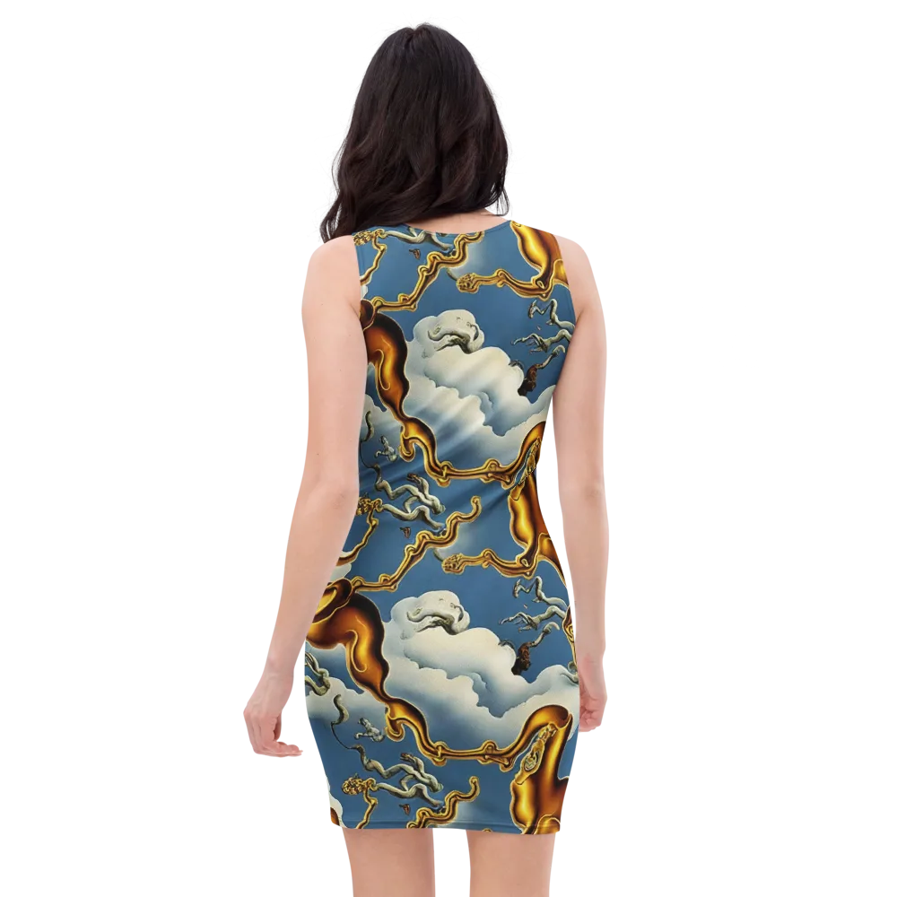 Gilded Cloud Serpents on Bodycon Dress — Back