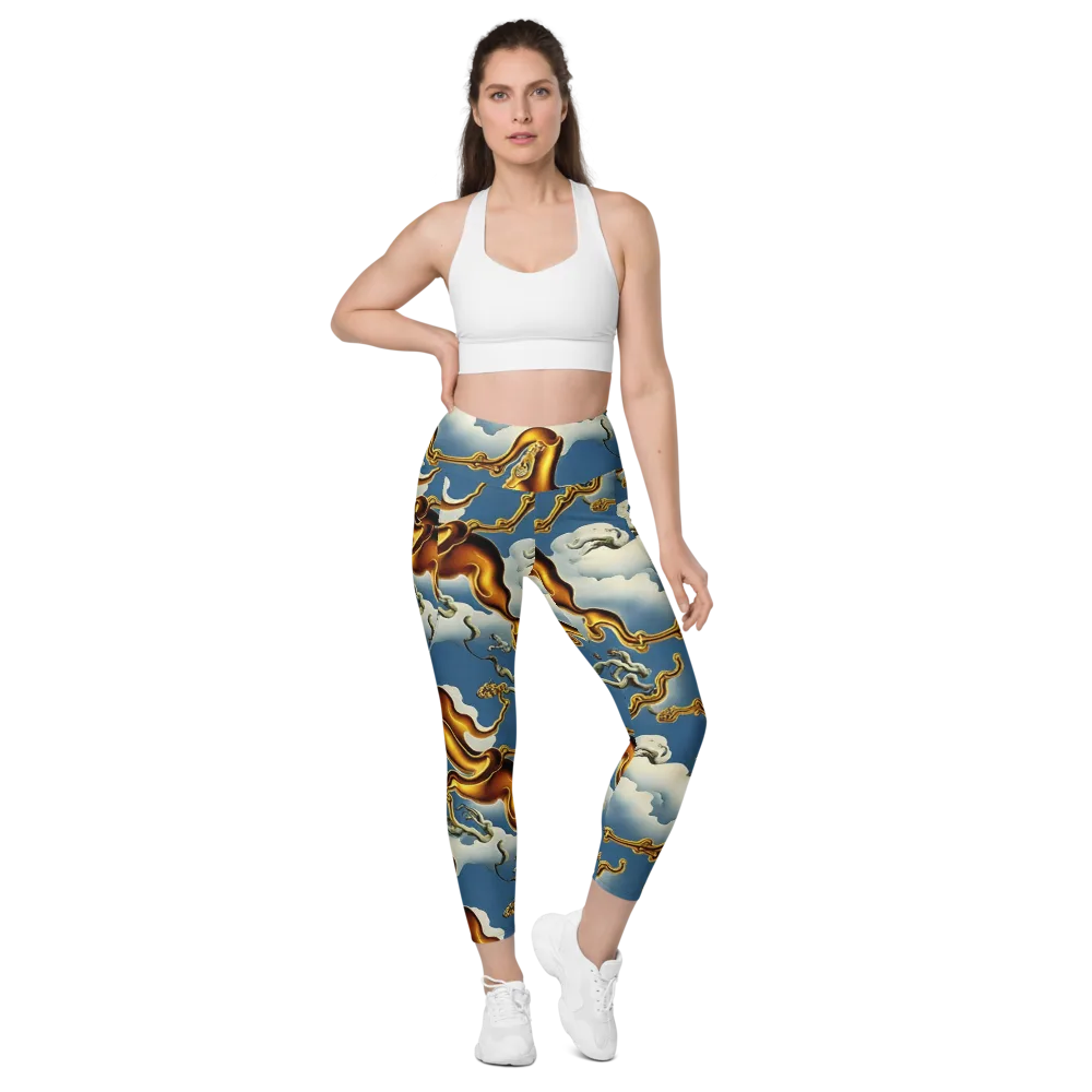 Gilded Cloud Serpents on Leggings with Pockets — Front