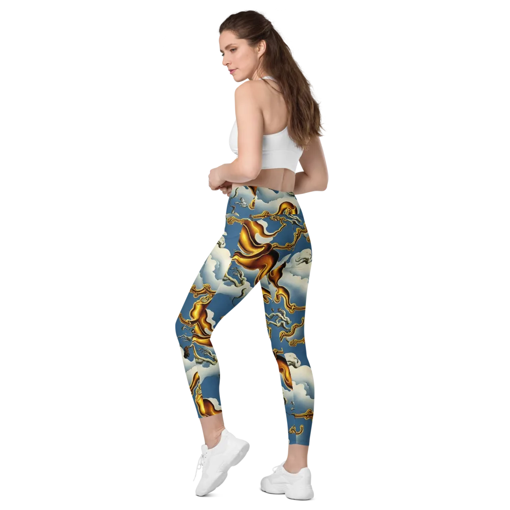 Gilded Cloud Serpents on Leggings with Pockets — Left Back