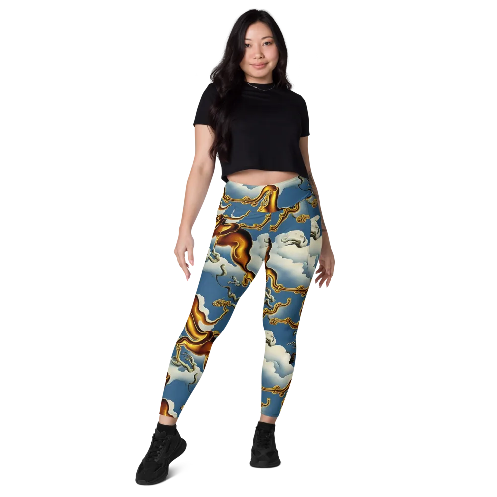 Gilded Cloud Serpents on Leggings with Pockets — Front