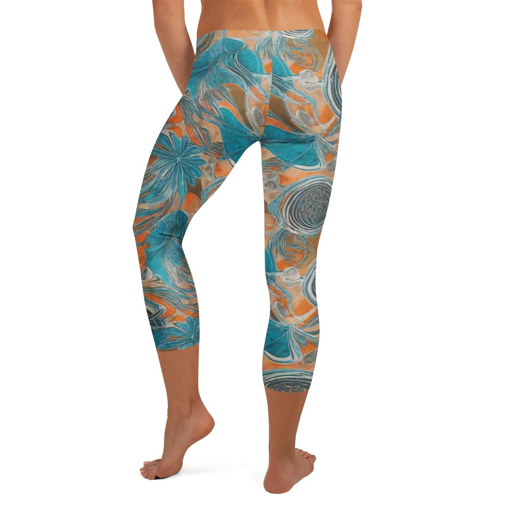 Turquoise Undertow on Capri Leggings — Back