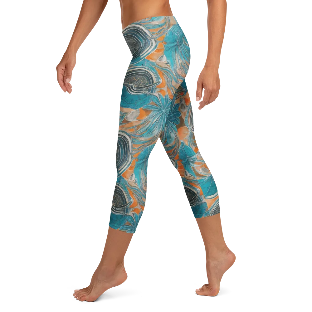 Turquoise Undertow on Capri Leggings — Left