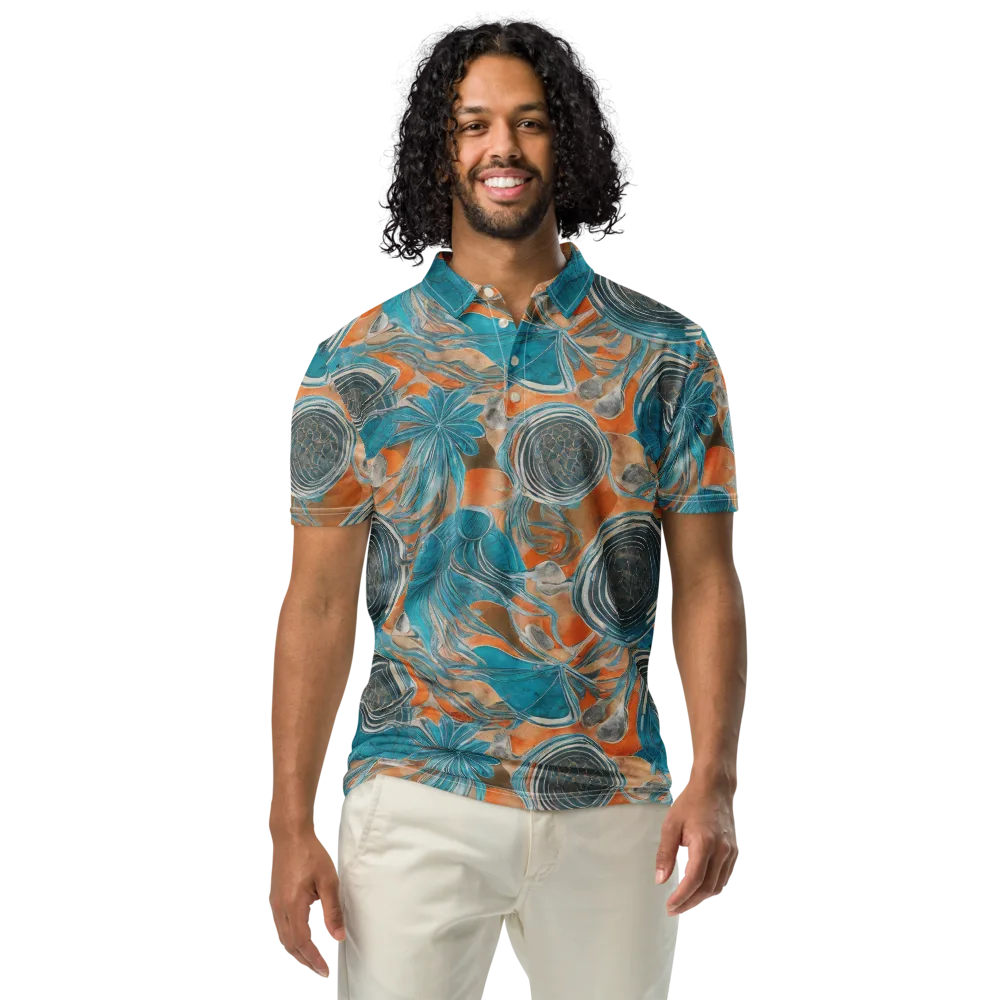 Turquoise Undertow on Men's Slim Fit Polo Shirt — Front
