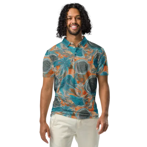 Turquoise Undertow on a Men's Slim Fit Polo Shirt