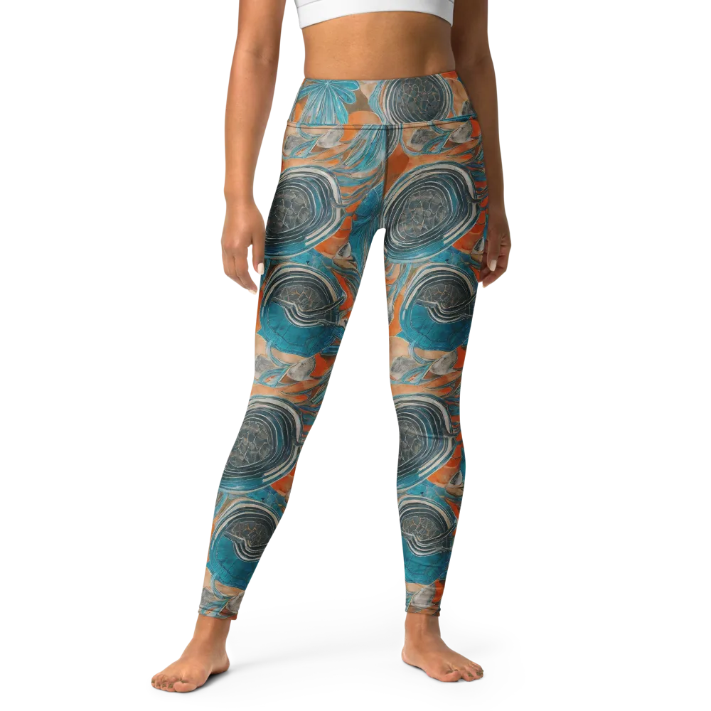 Turquoise Undertow on Yoga Leggings — Front