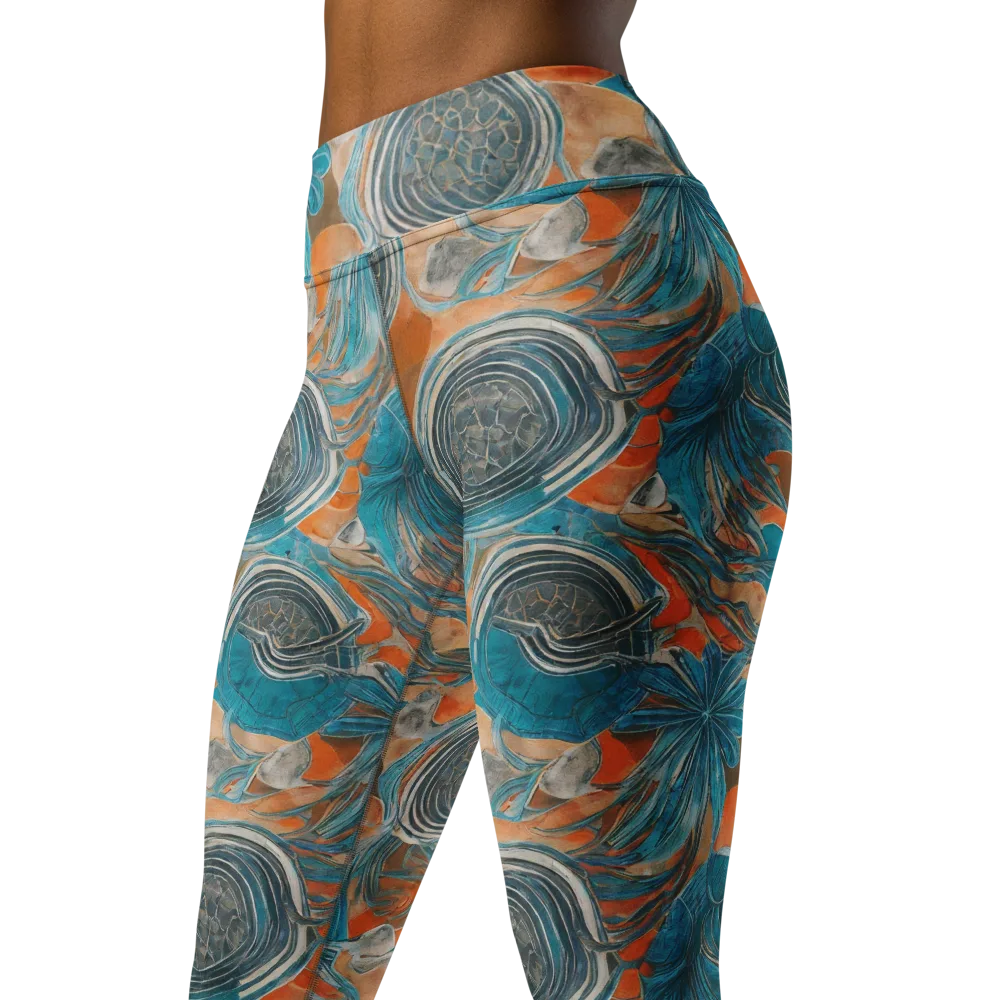Turquoise Undertow on Yoga Leggings — Left Front