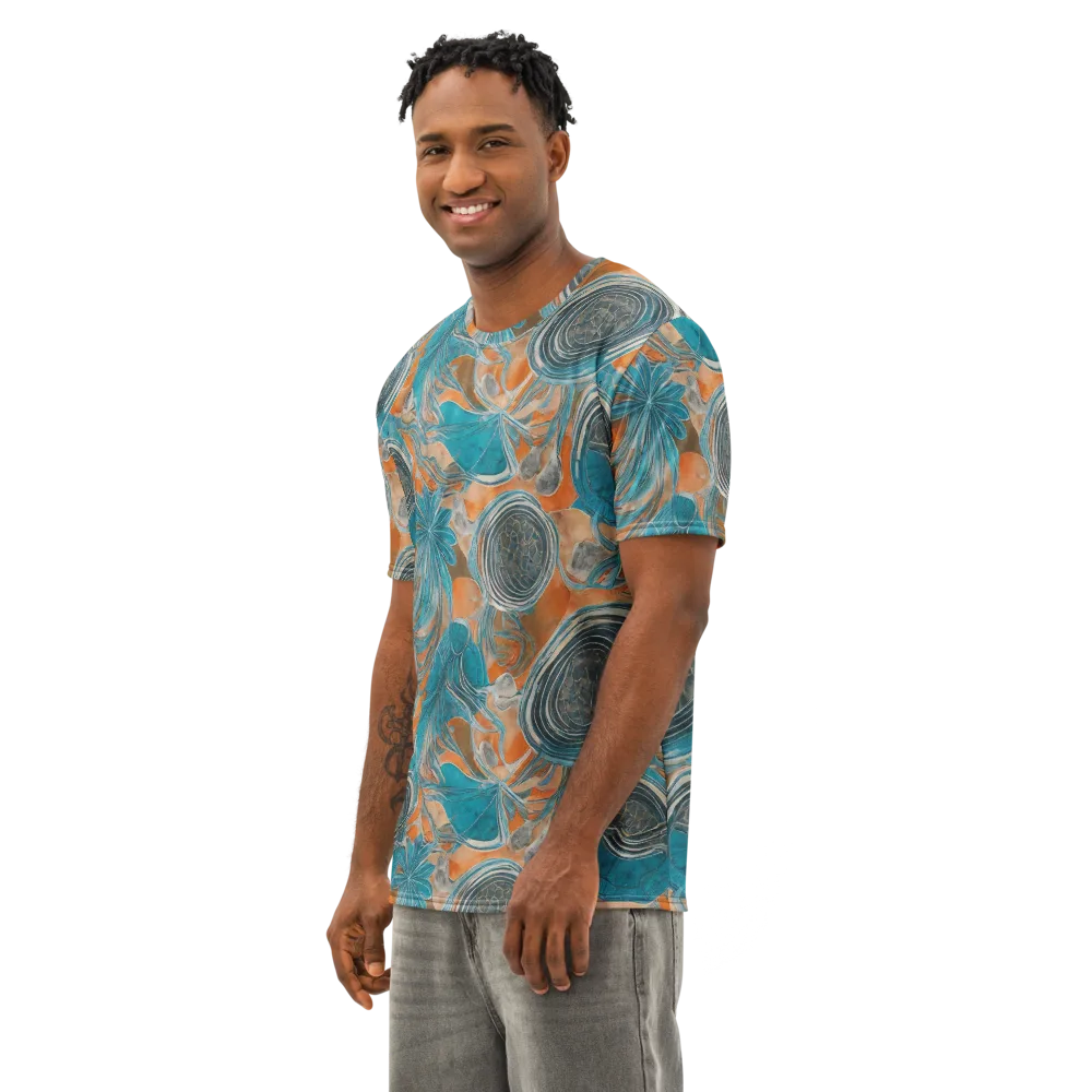 Turquoise Undertow on Men's Cotton Crew Neck T-Shirt — Left Front