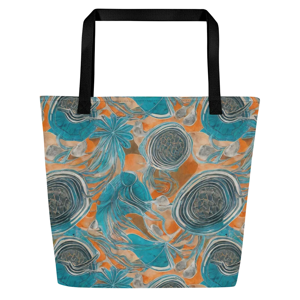 Turquoise Undertow on Large Tote Bag W/ Pocket — Front