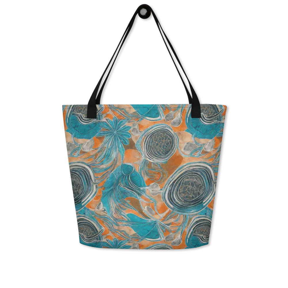 Turquoise Undertow on Large Tote Bag W/ Pocket — Front