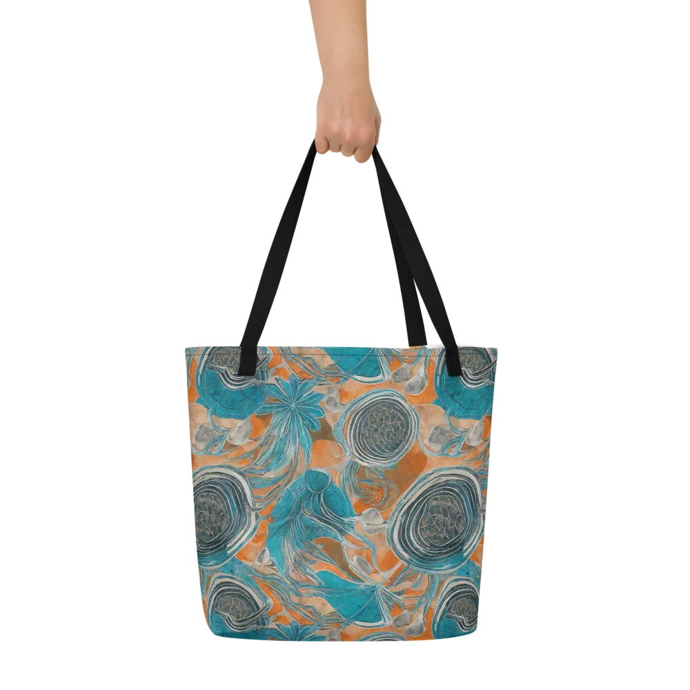 Turquoise Undertow on Large Tote Bag W/ Pocket — Front