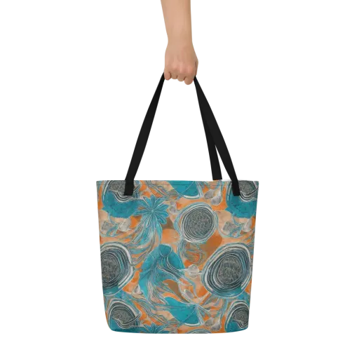 Turquoise Undertow on a Large Tote Bag W/ Pocket