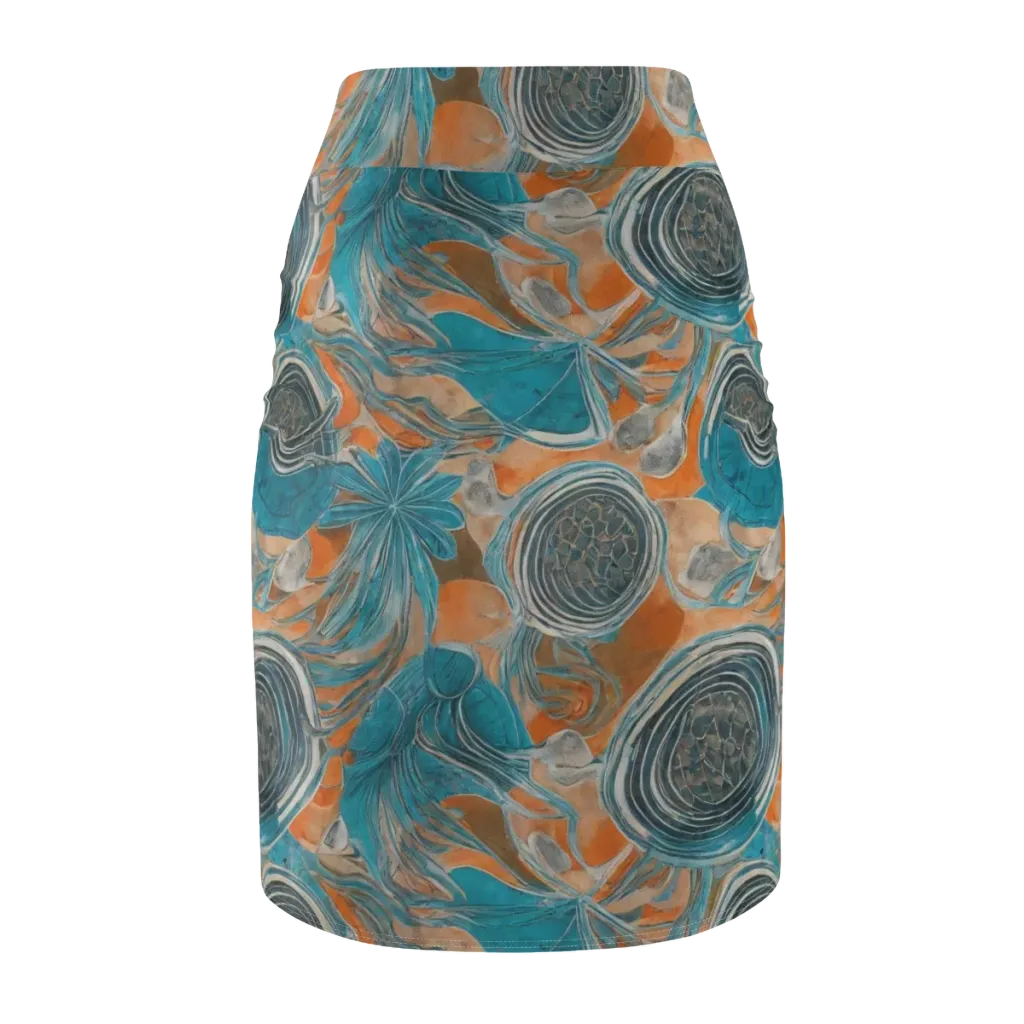 Turquoise Undertow on Pencil Skirt — Back
