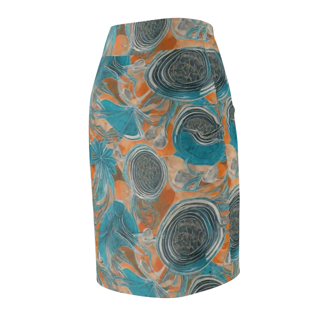 Turquoise Undertow on Pencil Skirt — Back Side