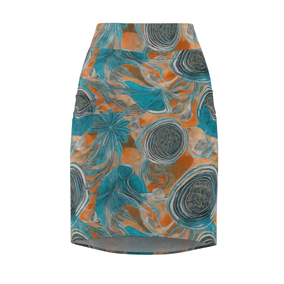 Turquoise Undertow on Pencil Skirt — Front