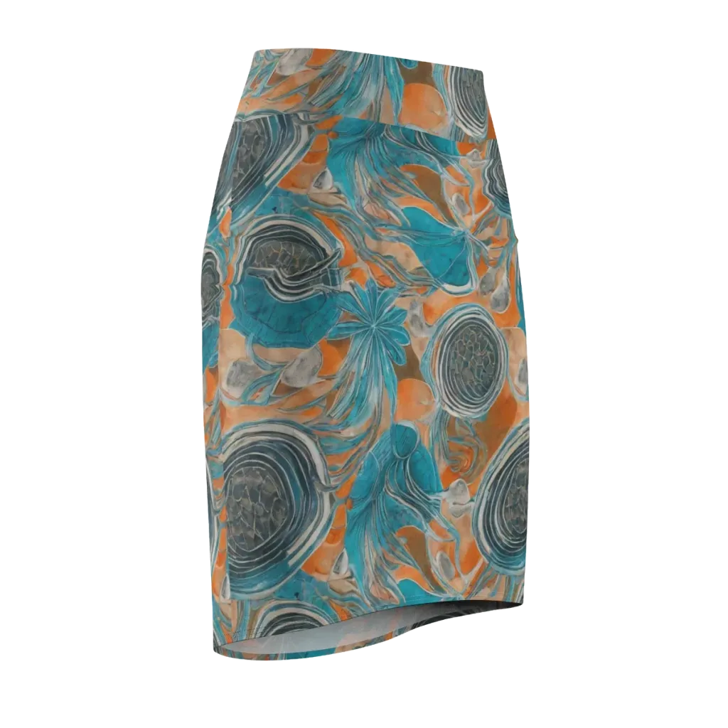 Turquoise Undertow on Pencil Skirt — Front Side