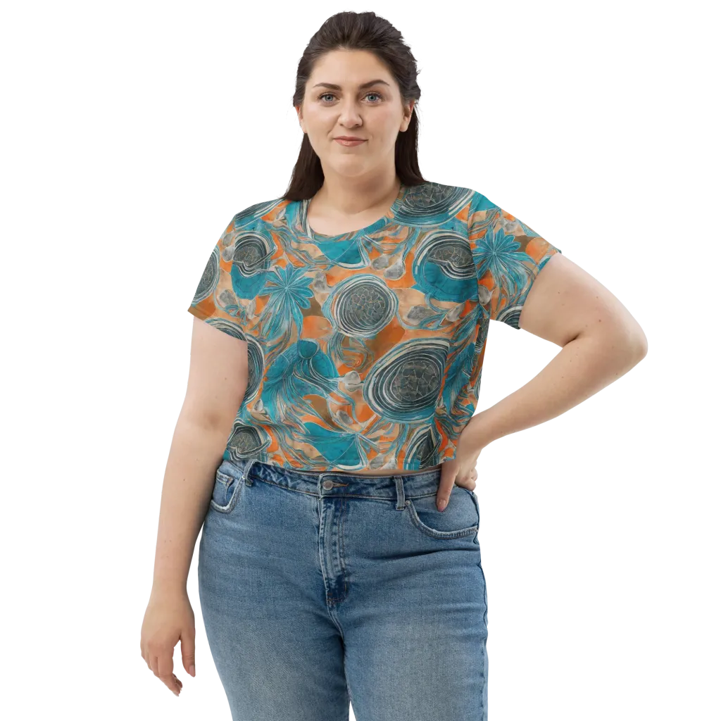 Turquoise Undertow on Crop Tee — Front