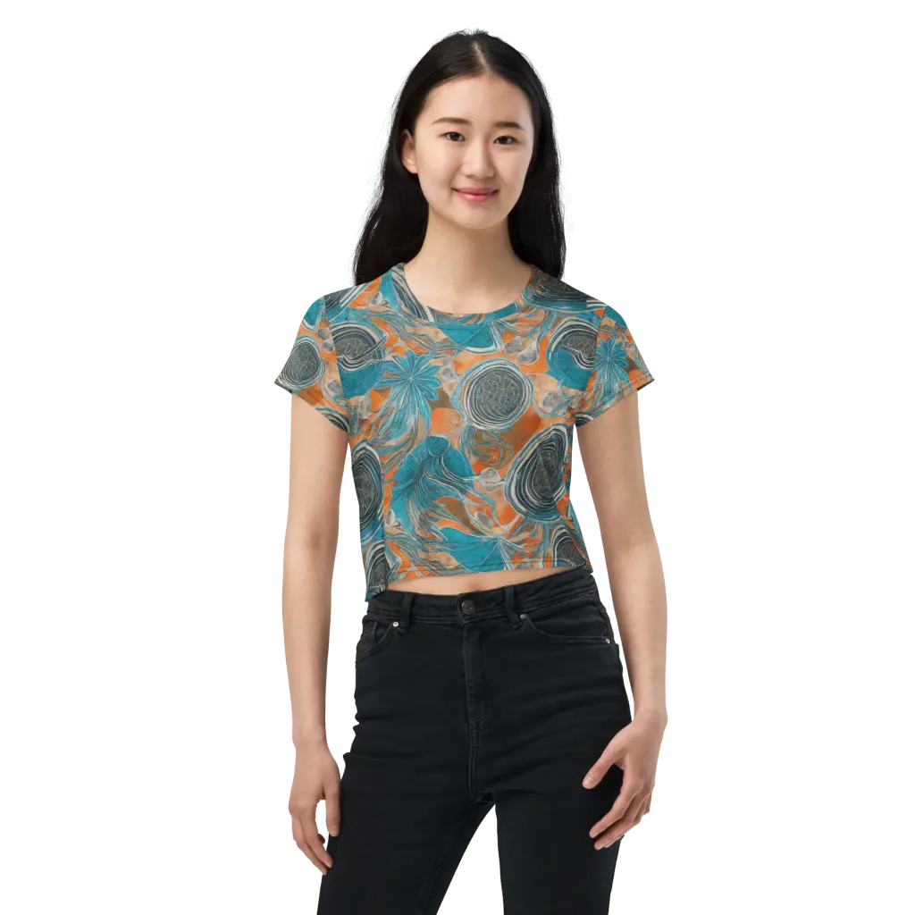 Turquoise Undertow on Crop Tee — Front