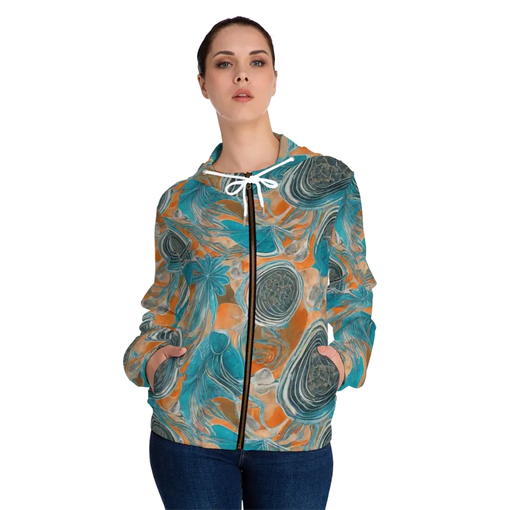 Turquoise Undertow on Women's Full-Zip Hoodie — Front On Person