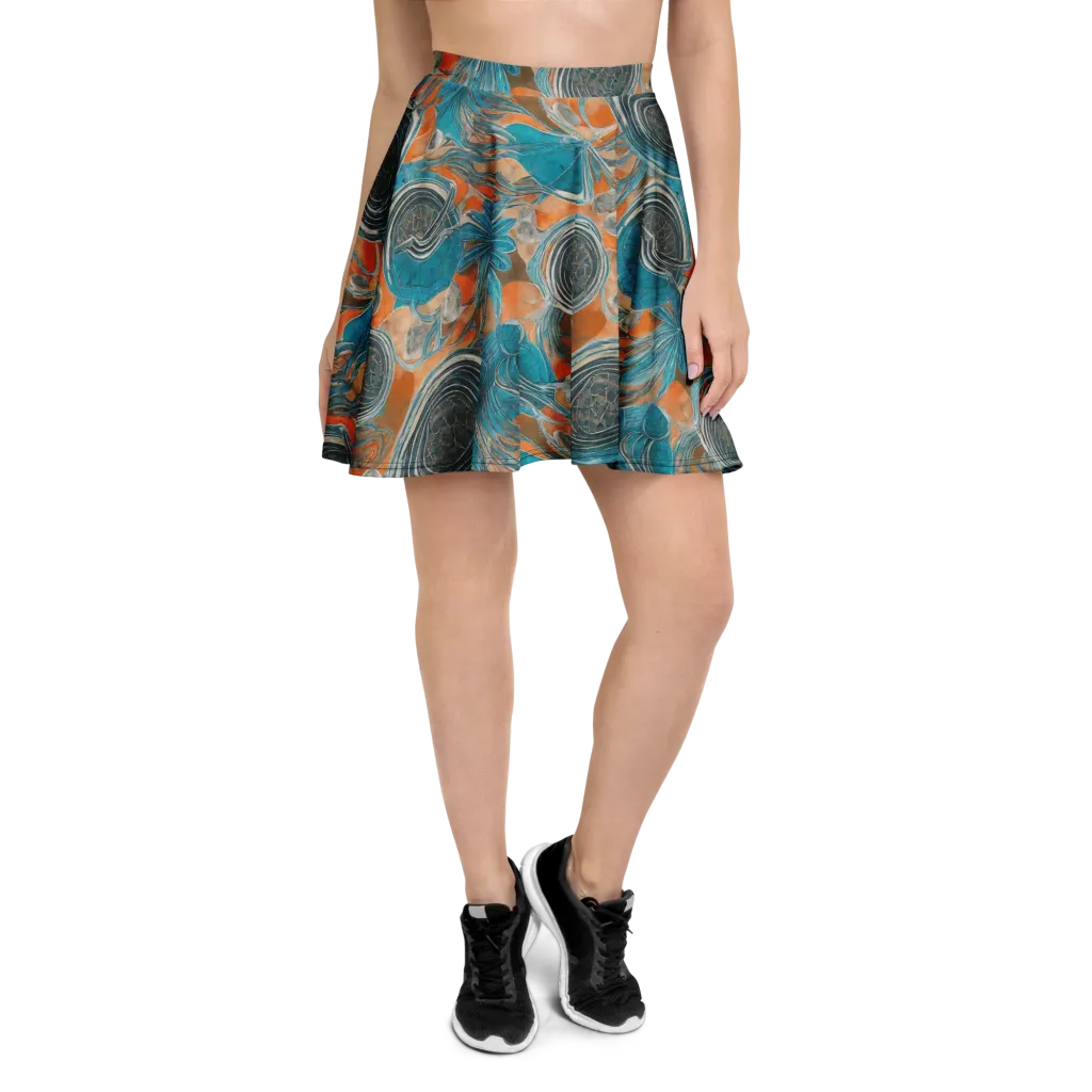 Turquoise Undertow on Skater Skirt — Front
