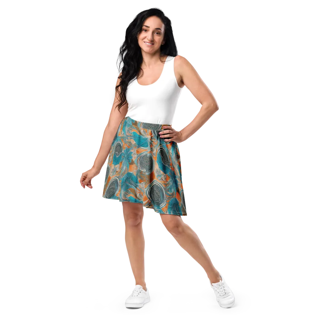 Turquoise Undertow on Skater Skirt — Front